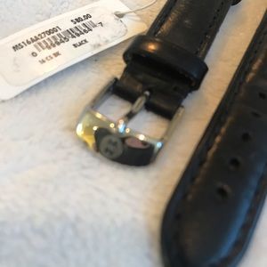 Black Genuine Leather Michele watchband. Size 16.